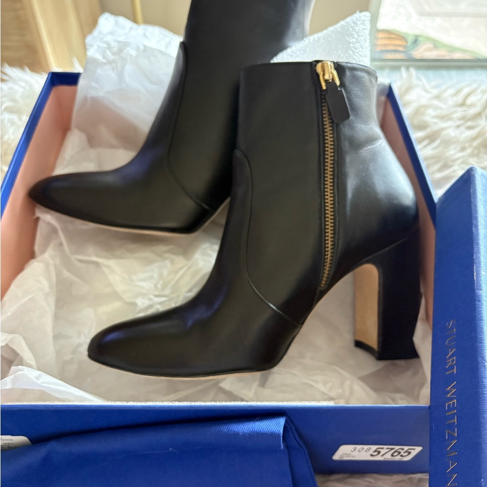 Stuart Weitzman Black Heeled Boots with Gold Zipper - *worn once - Picture 1 of 4